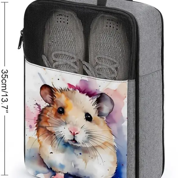 Watercolor Hamster Shoe Bag Travel Shoe Storage Pouch Portable Shoes Bags with Zipper Handle 13.7X9.4 In