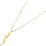 Ioka 14K Yellow Gold Cornicello Italian Horn Necklace Good Luck Charm Pendant with 0.8mm Box Chain
