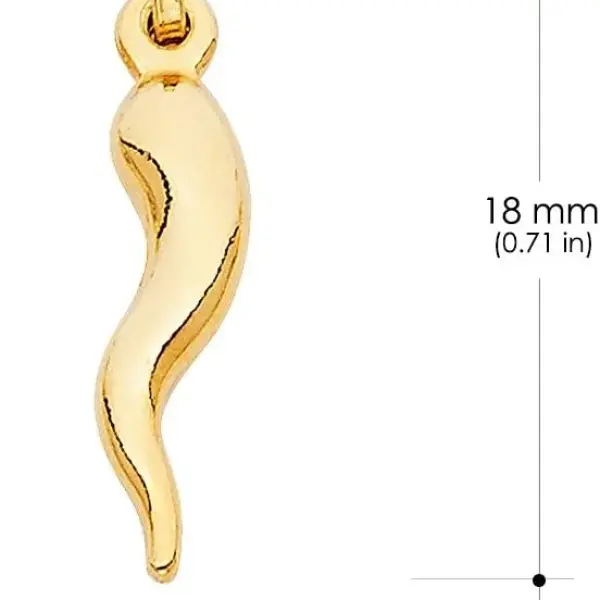 Ioka 14K Yellow Gold Cornicello Italian Horn Necklace Good Luck Charm Pendant with 0.8mm Box Chain