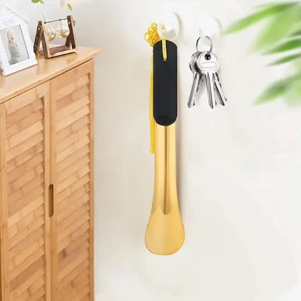 Shoe Horns Stainless Steel for Men, Horn Handmade Chinese Knots, Metal Long Handle Fits for All Shoes Puller