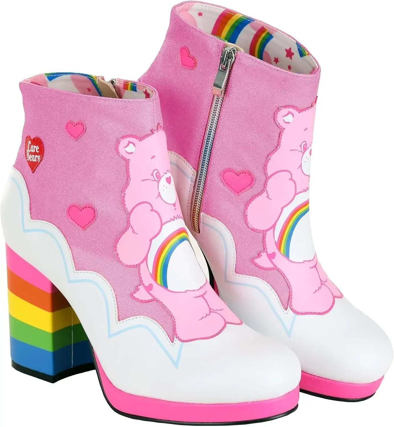 Pink Cheer Bear Care Bears Shoes, Pink Ankle Boots for Women, 80s Retro Boots