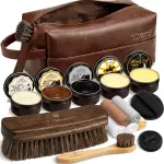Shoe Care Kit – 16-in-1 Leather Shoe Polish, Cleaning & Conditioning Kit with Saddle Soap & Mink Oil – Black/Brown/Neutral Shoe Polish, 3 Horsehair Brushes – Premium Storage Bag – Gift for Men & Women