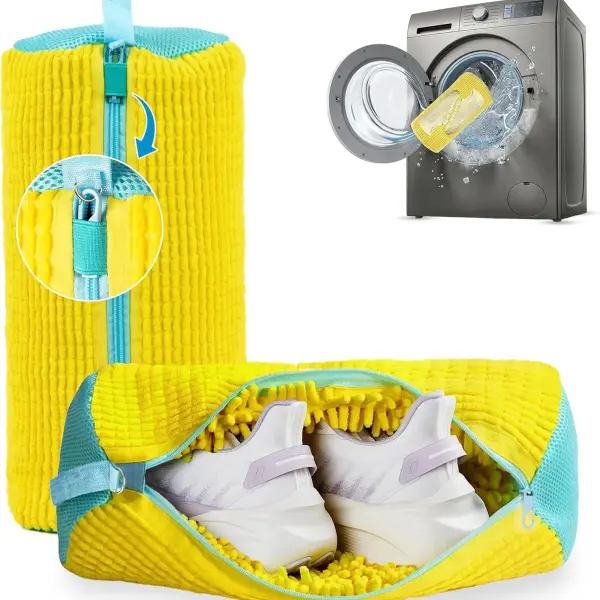 Shoe Washing Machine Bag – 2 Pcs Reusable Laundry Shoe Bag, 360° Deep Cleaning Sneaker Washing Bag, Durable Mesh Net with Zipper Protection, Fits All Shoe Types & Sizes (2 PCS Yellow)
