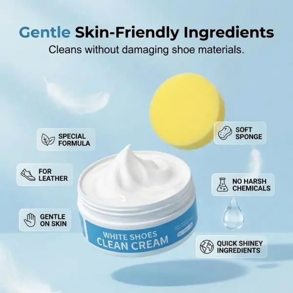 White Shoe Cleaner Cream,No Wash Cleaning Paste with Sponge,Removes Dirt and Stains, for Leather Sneakers Canvas Shoes
