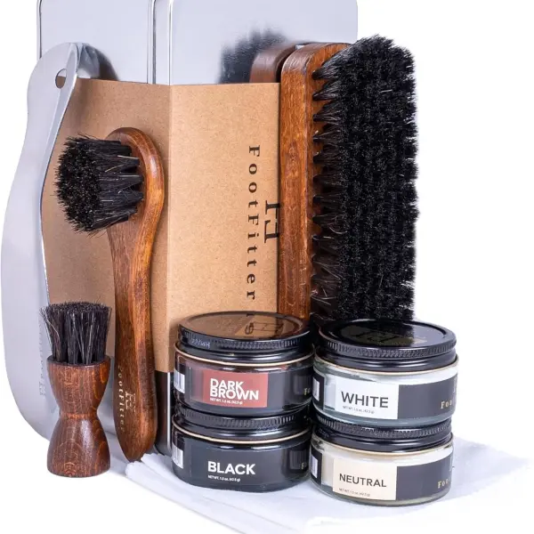 FootFitter Premium Leather Shoe Shine Kit – Complete Polish Cream, Cleaner, Brush & Shoe Care Set for Footwear in Metal Tin