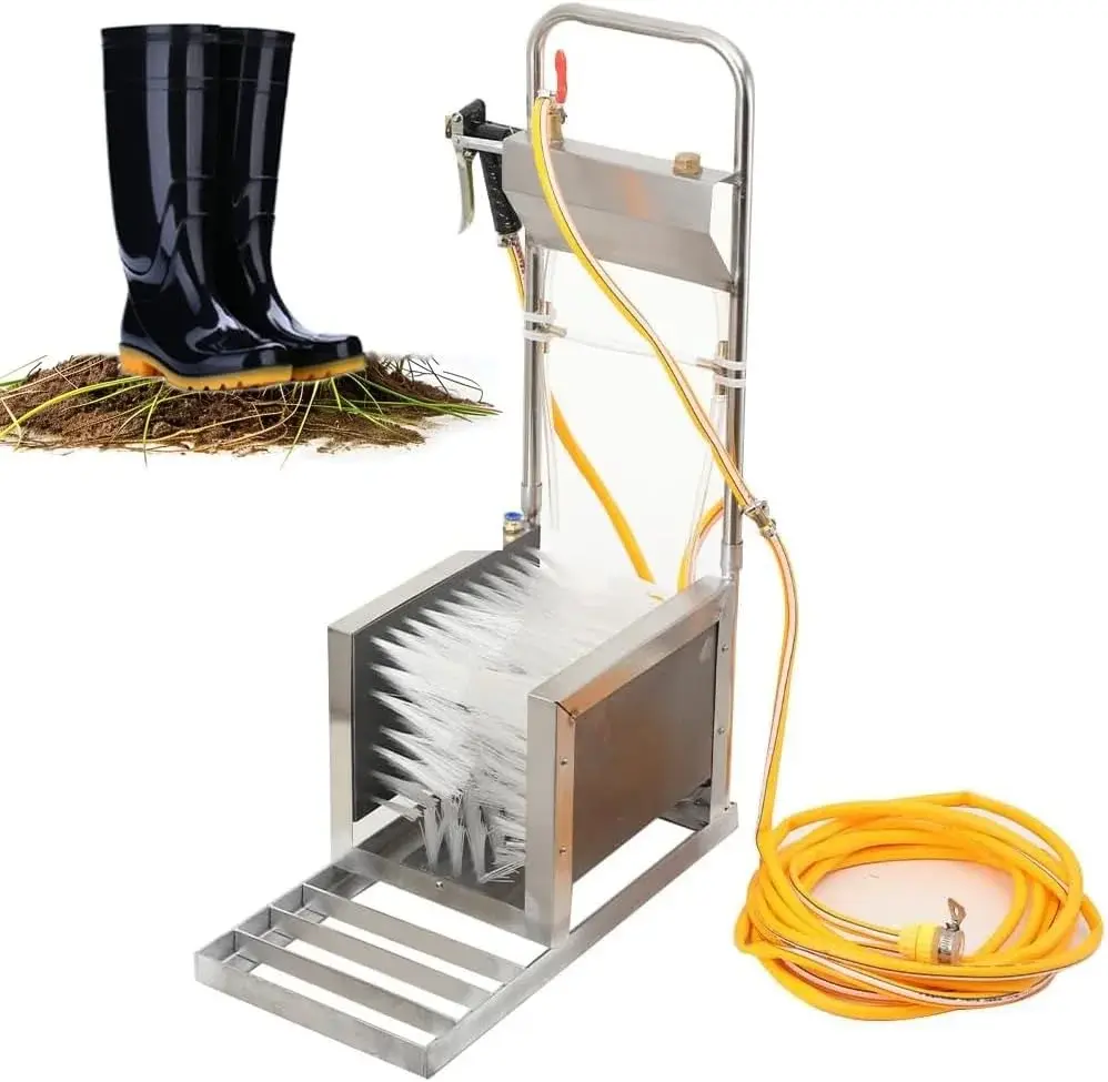 Automatic Shoe Cleaning Machine with Water Spray Gun, 3-Sided Hard Brushes for Effective Dust & Mud Removal - Ideal for Farms & Ranches - Durable Rain Shoe Scrubber