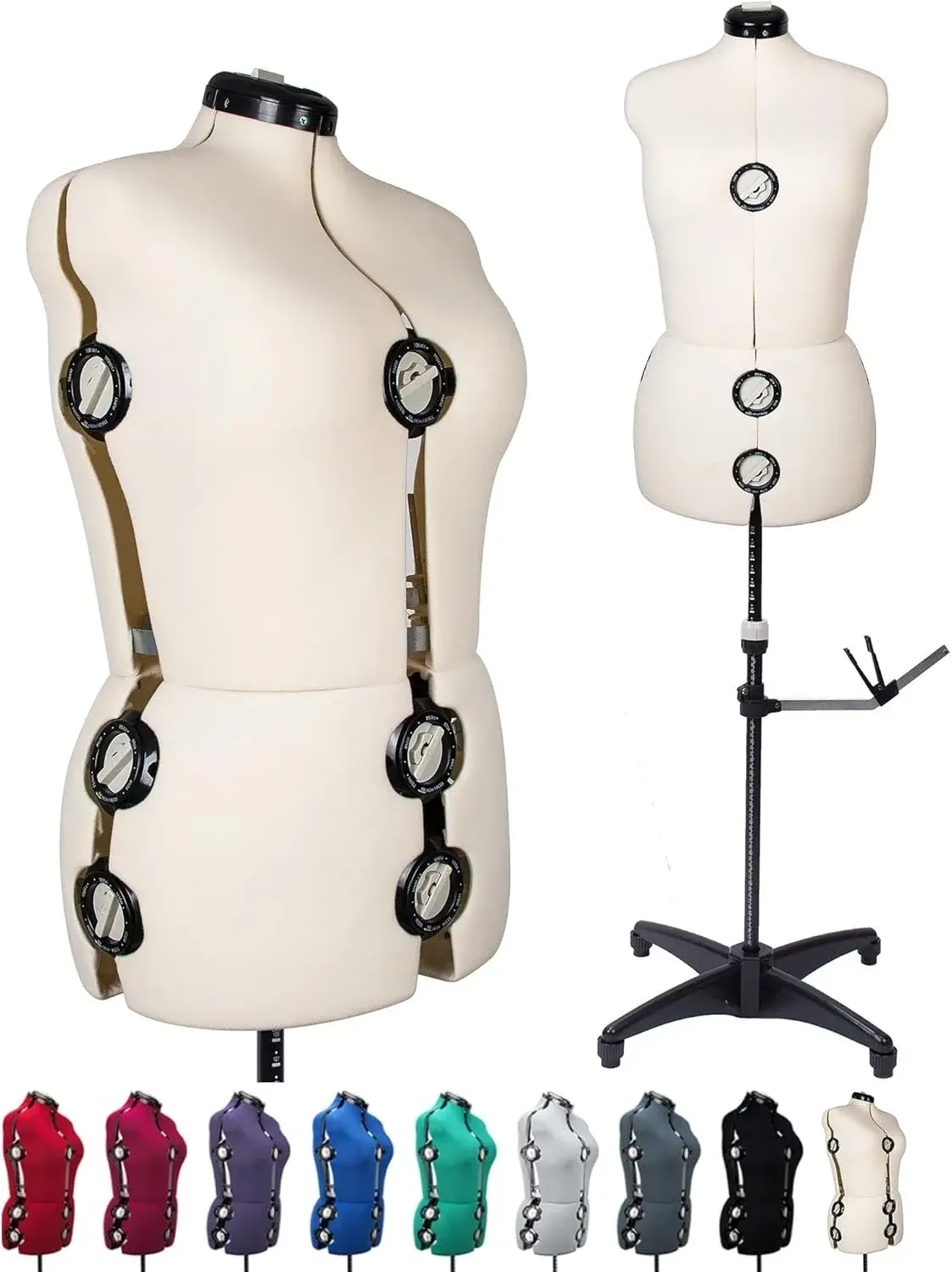 BHD BEAUTY Beige 13 Dials Female Fabric Adjustable Mannequin Dress Form for Sewing, Mannequin Body Torso with Tri-Pod Stand, Up to 70" Shoulder Height (Medium)