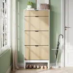 GAOMON Shoe Storage Cabinet with 3 Flip Drawers, Entryway Cabinet with Adjustable Shelves, Can Accommodate 18 to 24 Shoes, Space-Saving Narrow Shoe Rack for Entryway, Hallway, Front Door, White Oak
