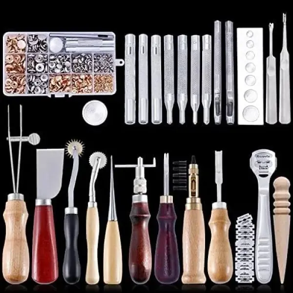 Leather Sewing Kit Leather Craft Tools Set Kit Leather Craft Punch Tools Kit Stitching Carving Working Hand Sewing Saddle Groover(Color:L28)