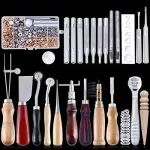 Leather Sewing Kit Leather Craft Tools Set Kit Leather Craft Punch Tools Kit Stitching Carving Working Hand Sewing Saddle Groover(Color:L28)