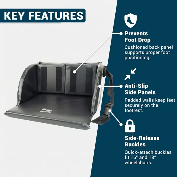 Skil-Care Comfort Foot Cradle, Fits 16”–18” Footrest for Wheelchairs, Adjustable Foot Cushion Support with Hook and Loop Fittings, Wipe-Clean Black Nylon, 703410