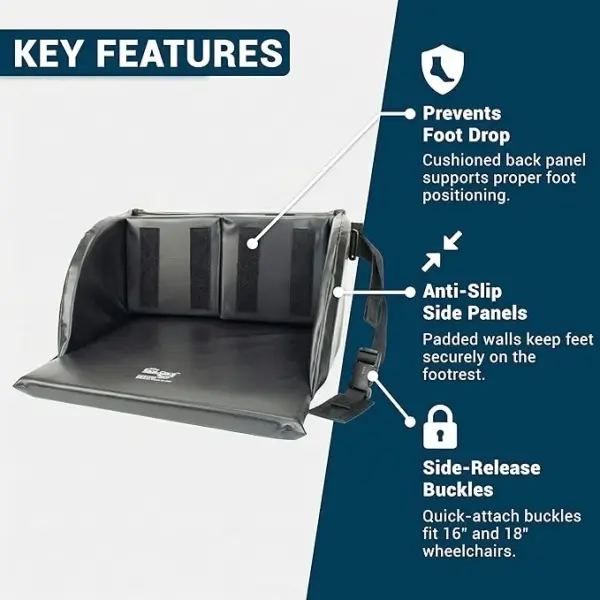Skil-Care Comfort Foot Cradle, Fits 16”–18” Footrest for Wheelchairs, Adjustable Foot Cushion Support with Hook and Loop Fittings, Wipe-Clean Black Nylon, 703410