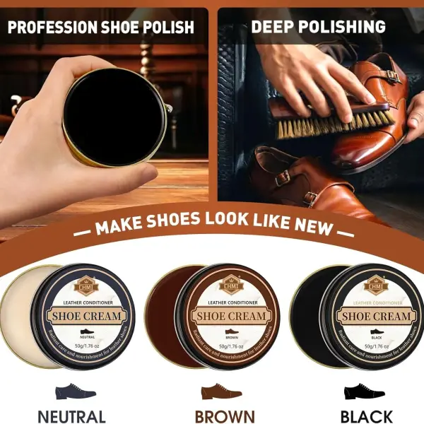 CHMI 16PCS Leather Shoe Polish Kit,Shoe Shine Kit with Black/Brown Shoe Polish,Shoe Bruhses for Leather Boot Care and Cleaning,Shoe Shine Gifts for Men