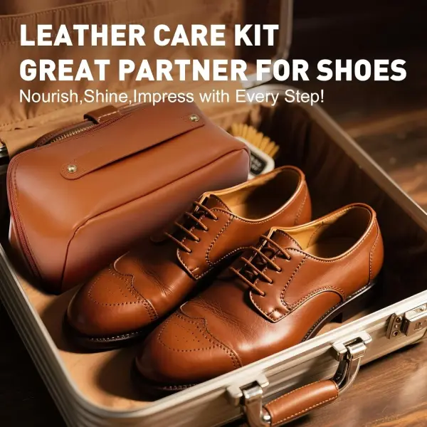 CHMI 16PCS Leather Shoe Polish Kit,Shoe Shine Kit with Black/Brown Shoe Polish,Shoe Bruhses for Leather Boot Care and Cleaning,Shoe Shine Gifts for Men