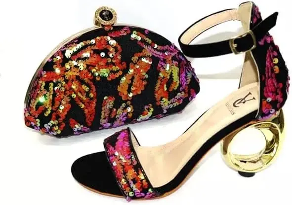 Venus Chan Italian Design African Style Matching Bag/Shoes Set Decorated with Appliques