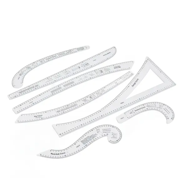 Fashion Pattern Design Ruler Set with French Curve Ruler, Exquisite Gifts for Tailors and Fashion Designers, Tailor Set of 7 Sewing Rulers