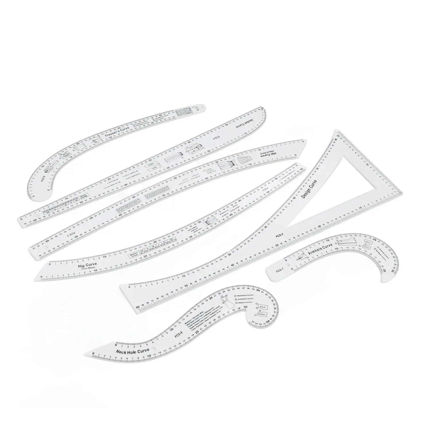 Fashion Pattern Design Ruler Set with French Curve Ruler, Exquisite Gifts for Tailors and Fashion Designers, Tailor Set of 7 Sewing Rulers