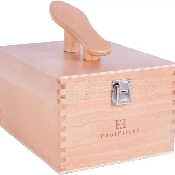 FootFitter Beech Wood Valet Box, Premium Shoe Shine Organizer with Classic Storage for Polish, Brushes, Cloths & Tools