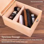FootFitter Beech Wood Valet Box, Premium Shoe Shine Organizer with Classic Storage for Polish, Brushes, Cloths & Tools