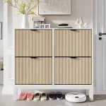Shoe Storage Cabinet with 4 Flip Drawers, Entryway Cabinet with Adjustable Shelves, Can Accommodate 24 to 28 Shoes, Space-Saving Narrow Shoe Rack for Entryway, Hallway, Front Door, White Oak