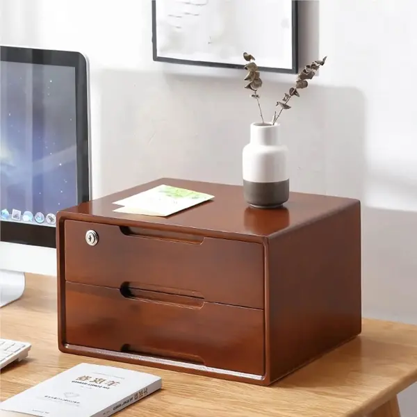 Desktop File Cabinet - Solid Wood Storage Box with Lock, Rustic Dresser, Desk Drawers Organizer and Accessories, Locking Filing Cabinet, Desktop Organizer Storage Box (One Color 2 Drawer)