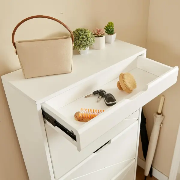 Shoe Cabinet with 3 Flip Drawers, Narrow Shoe Storage Cabinet, Freestanding Shoe Rack Organizer for Entryway, Hallway, White