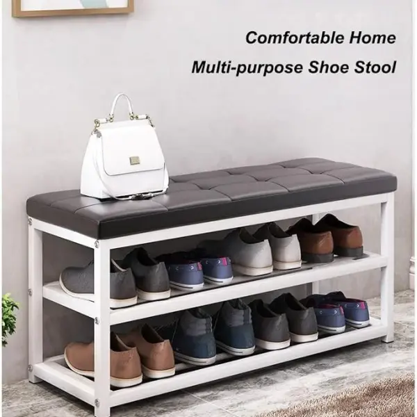 Multifunctional Shoe Care Stool Space Saving Entryway Bench & Stylish Seating for Living Room & Office Compact Storage Solution for Shoes & Accessories