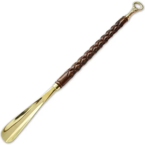 Wooden Shoe Horn with Brass Handle – Long Shoehorn for Men & Women – Handcrafted Wood & Brass Shoehorn – Easy Slip-On Shoe Helper – 62cm