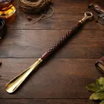Wooden Shoe Horn with Brass Handle – Long Shoehorn for Men & Women – Handcrafted Wood & Brass Shoehorn – Easy Slip-On Shoe Helper – 62cm