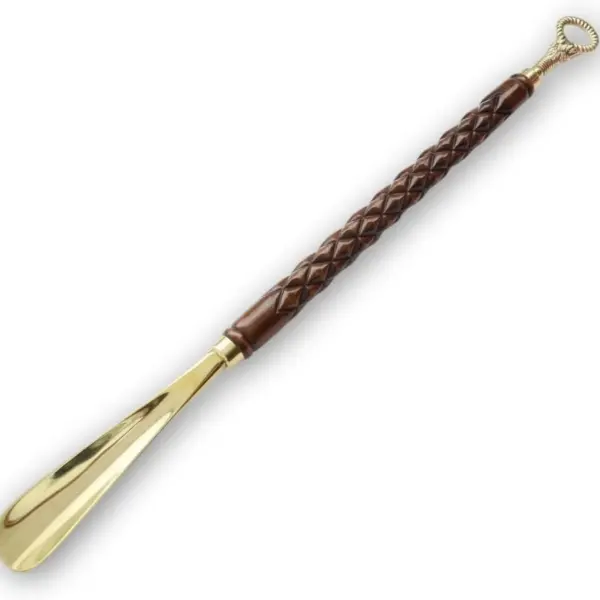 Wooden Shoe Horn with Brass Handle – Long Shoehorn for Men & Women – Handcrafted Wood & Brass Shoehorn – Easy Slip-On Shoe Helper – 62cm