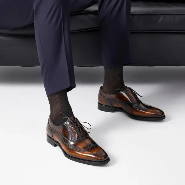 BEAU TODAY Oxfords Dress Shoes for Men Genuine Leather Brogue Oxford Shoes Lace Up Wedding Dress Shoes Mens Formal Business Mens Wingtip Shoes