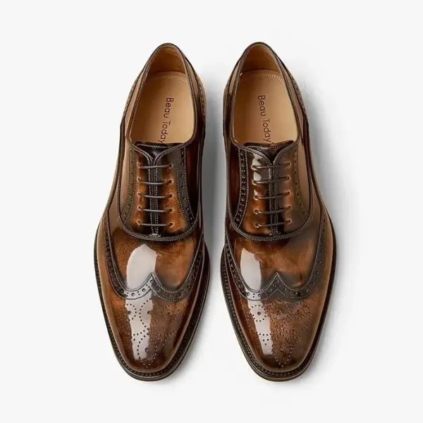 BEAU TODAY Oxfords Dress Shoes for Men Genuine Leather Brogue Oxford Shoes Lace Up Wedding Dress Shoes Mens Formal Business Mens Wingtip Shoes