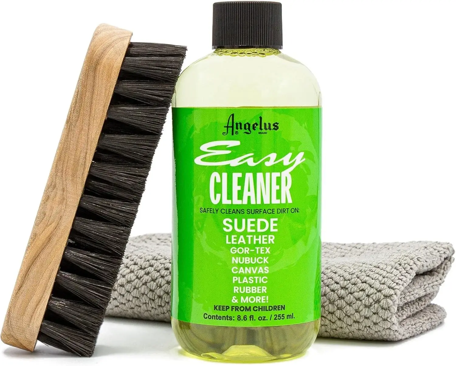 Angelus Shoe Cleaner Kit, 8.6 Oz, Brush, Towel - Professional Sneakers, Leather, Nubuck, Suede Shoe Cleaner Kit - Safe on All Fabrics, Gentle Yet Powerful Сleaning Formula - Made in USA