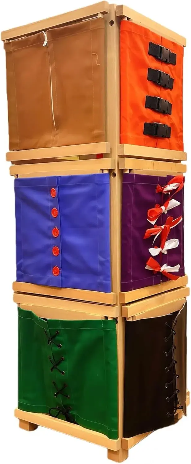 Montessori 12 Dressing Frames with Stand - Premium Solid Beechwood Practical Life Materials, Complete Self-Care Learning Set for Fine Motor Skills & Independence Training