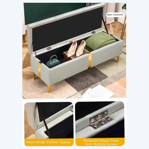 Shoe Storage Bench with Leather Seat Long Flip Top Footstool Full Sponge Cushion Hidden Storage for Entrance Hallway Bedroom Living Room - Brown 80 Cm,Grey-90x40x40cm