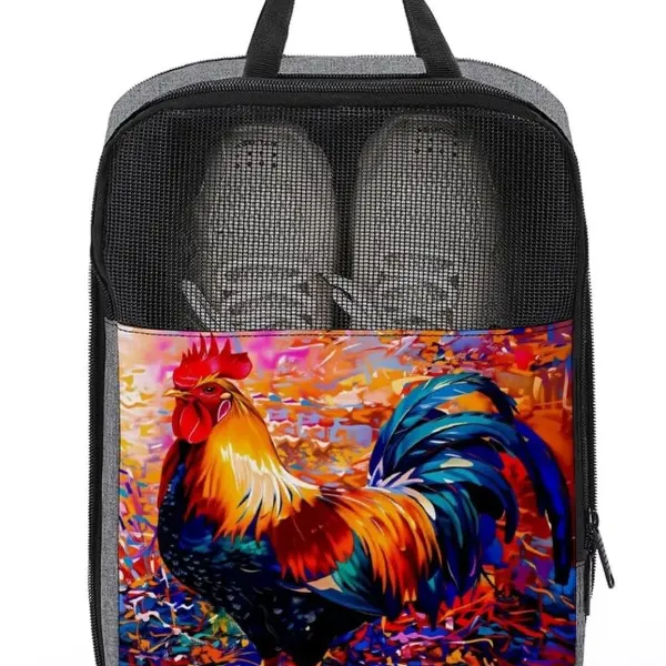 Vintage Rooster Shoe Bag Travel Shoe Storage Pouch Portable Shoes Bags with Zipper Handle 13.7X9.4 In