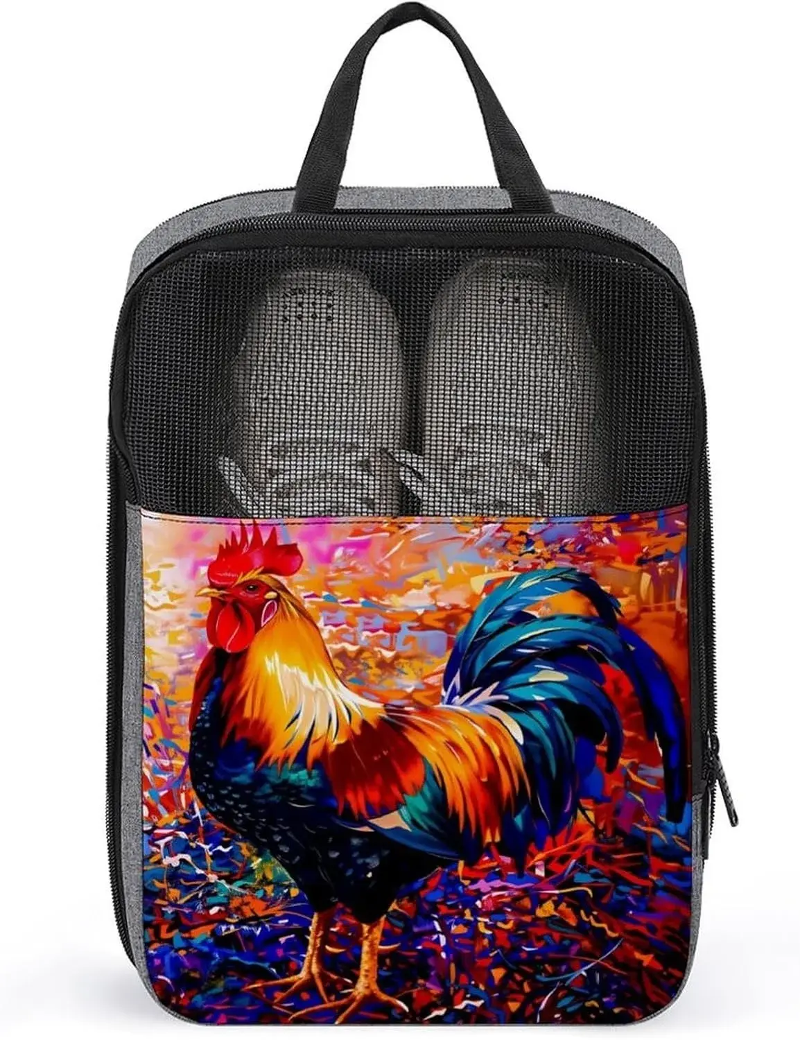 Vintage Rooster Shoe Bag Travel Shoe Storage Pouch Portable Shoes Bags with Zipper Handle 13.7X9.4 In