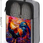 Vintage Rooster Shoe Bag Travel Shoe Storage Pouch Portable Shoes Bags with Zipper Handle 13.7X9.4 In