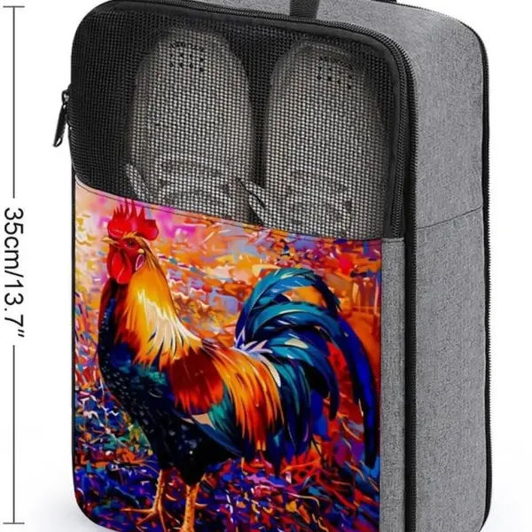 Vintage Rooster Shoe Bag Travel Shoe Storage Pouch Portable Shoes Bags with Zipper Handle 13.7X9.4 In
