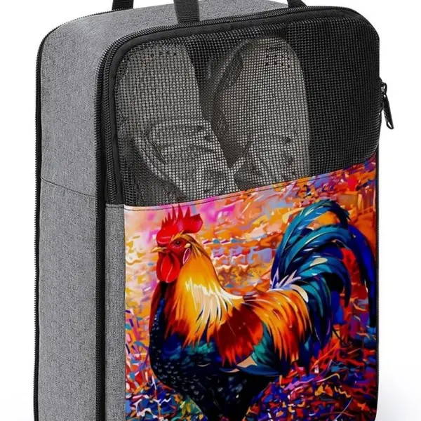Vintage Rooster Shoe Bag Travel Shoe Storage Pouch Portable Shoes Bags with Zipper Handle 13.7X9.4 In