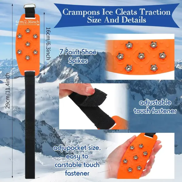 Chuarry 10 Pairs 7 Point Crampon Traction Crampons Spikes Cleats Anti-Skid Traction Grips for Shoes and Boots Walking, Hiking(Orange)