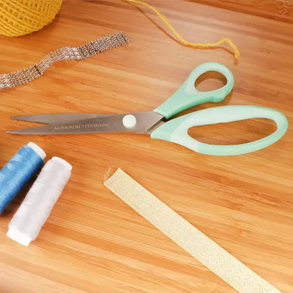 BambooMN Titanium Softgrip Scissors Set for Sewing, Arts, Crafts, Office - 30 Sets of 3 - Mint Green w/Light Inlays