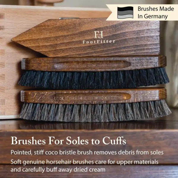 FootFitter Leather Shoe Shine & Suede Cleaning Set with Grand Cedar Valet Box, Polish Creams, Brushes & Premium Care Tools