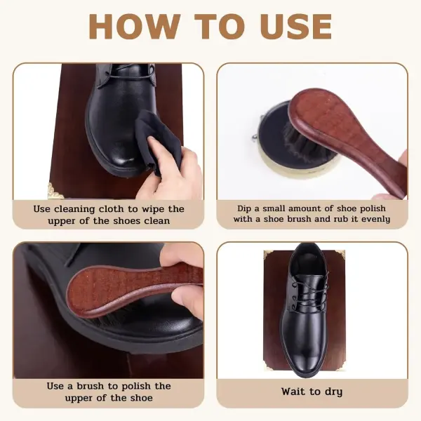 10 Pcs Deluxe Shoe Shine Box Set & Shoe Care Polish Kit with Foot Rest, Wooden Care Tools Storage Box Perfect for Multi- Leather Shoes