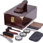 10 Pcs Deluxe Shoe Shine Box Set & Shoe Care Polish Kit with Foot Rest, Wooden Care Tools Storage Box Perfect for Multi- Leather Shoes