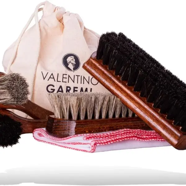 Shoe Care Kit – 6 Piece Set with Horsehair Brushes, Applicators & Cotton Cloth – Leather Shoe Cleaning & Polishing Kit – Made in Germany