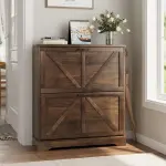 Smart FENDEE Shoe Cabinet, Shoe Storage Cabinet for Entryway with 2 Flip Drawers, Narrow Farmhouse Shoe Organizer Cabinet, Slim Shoe Rack Cabinet, 31.5in Walnut