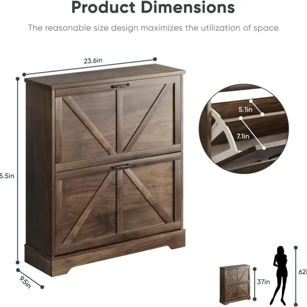Smart FENDEE Shoe Cabinet, Shoe Storage Cabinet for Entryway with 2 Flip Drawers, Narrow Farmhouse Shoe Organizer Cabinet, Slim Shoe Rack Cabinet, 31.5in Walnut