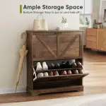 Smart FENDEE Shoe Cabinet, Shoe Storage Cabinet for Entryway with 2 Flip Drawers, Narrow Farmhouse Shoe Organizer Cabinet, Slim Shoe Rack Cabinet, 31.5in Walnut