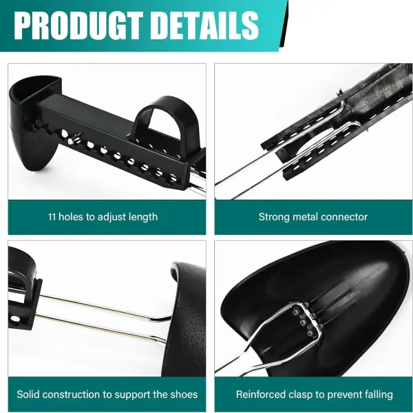 EchoDone 5 Pairs Practical Adjustable Length Men Shoe Tree Shoe Stretcher Boot Holder Shaper Support (Black Color)